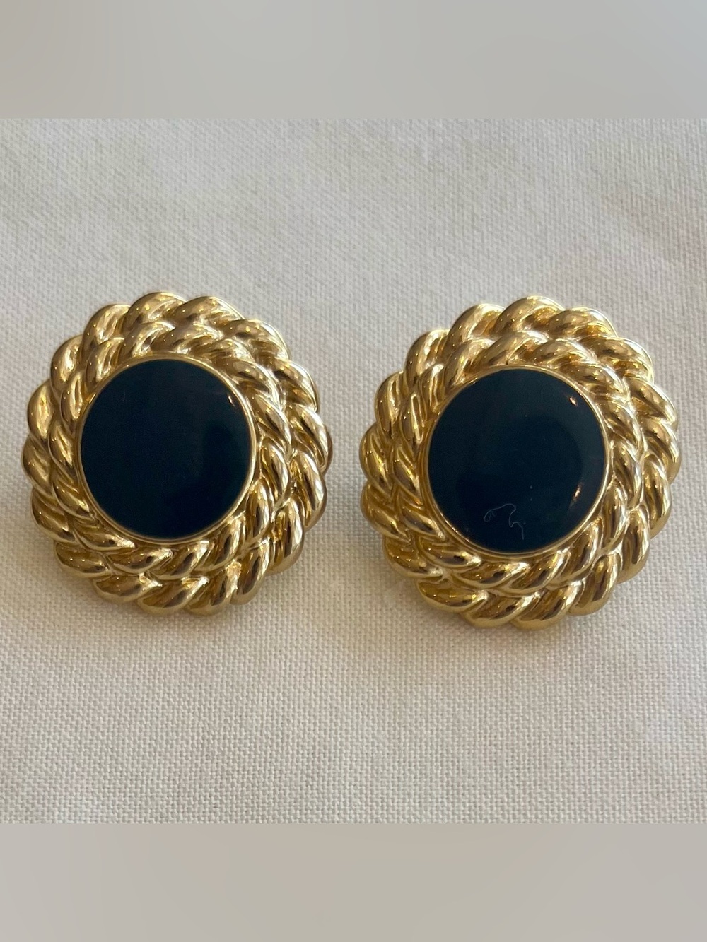 Navy and Gold Button Gold  Clip Earrings - Women Jewelry